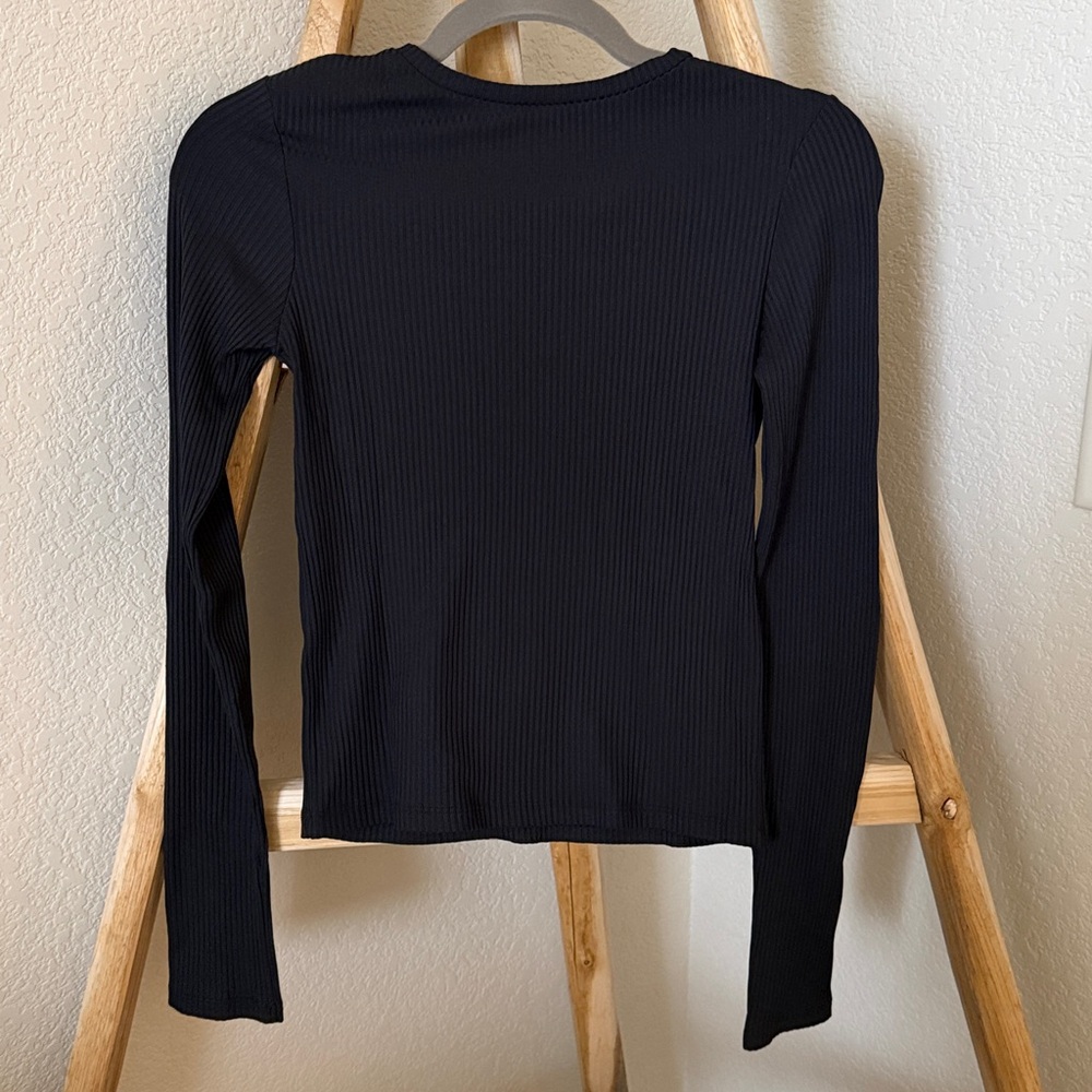Zara Black Ribbed Long Sleeve Crop Tee - Picture 6 of 6